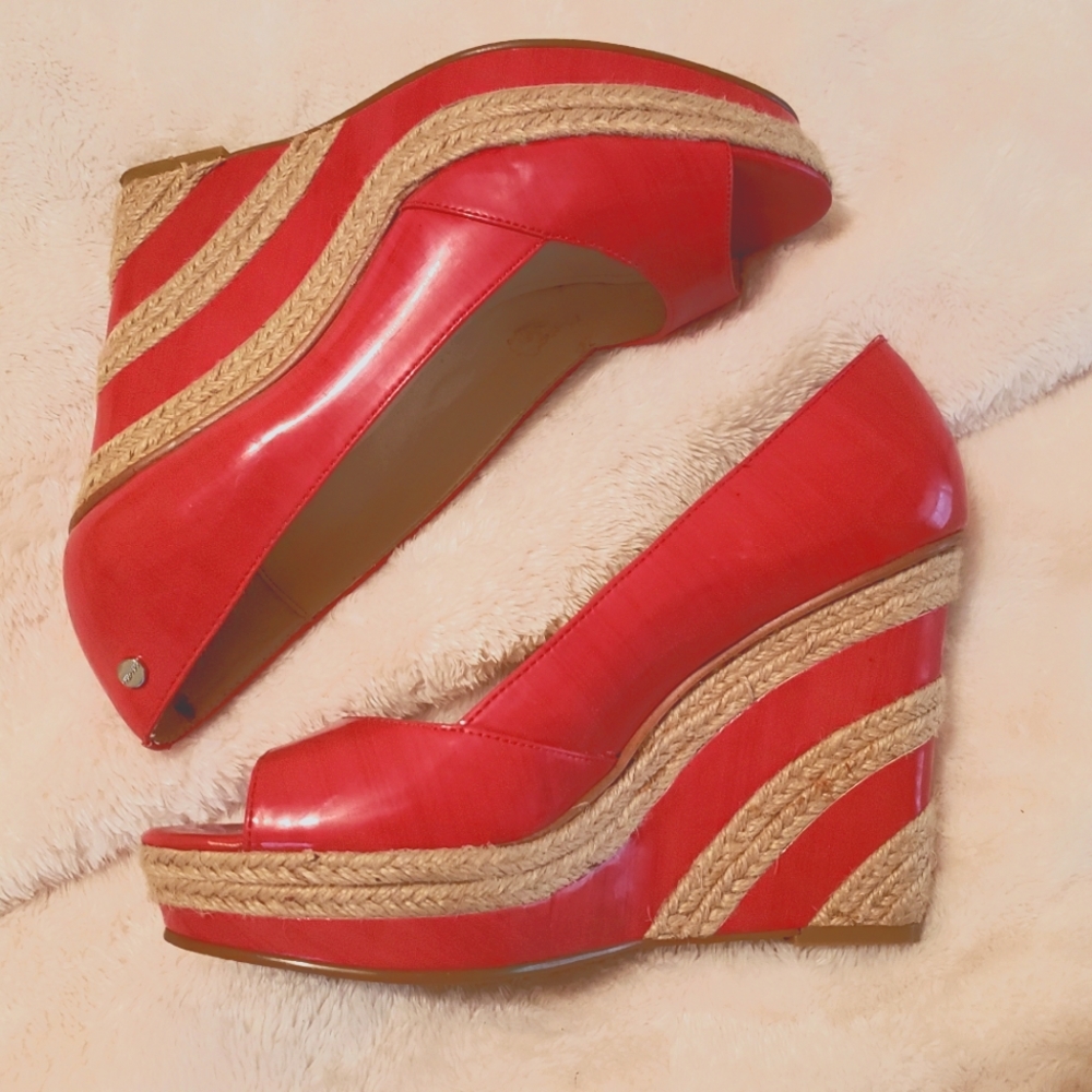 Orange patent espadrilles